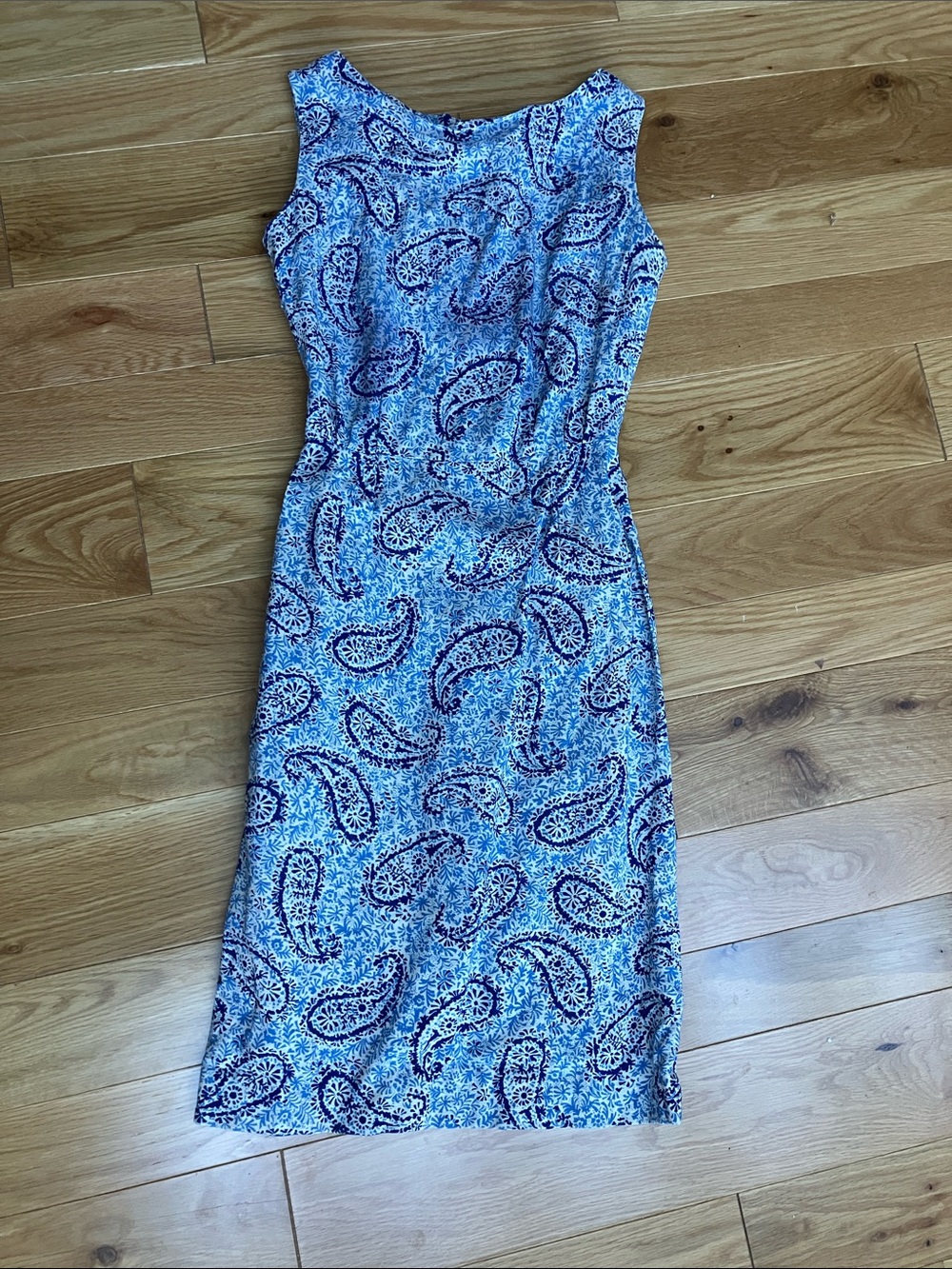 Vintage handmade Blue Paisley Sleeveless Sheath Dress
